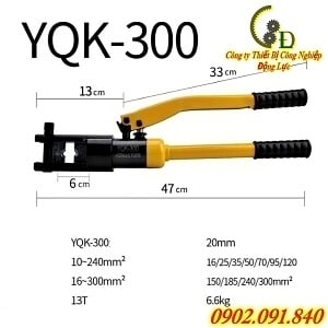 kìm ép cos thủy lực YQK-300 hay còn gọi là kềm bấm cosse thủy lực hoặc kiềm bóp cốt là dụng cụ chuyên dụng trong thi công điện công nghiệp chuyên để ép các loại đầu cos dây điện có kích thước lớn do công ty Động Lực phân phối báo giá tốt nhất