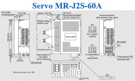 MR-J2S-60A bộ điều khiển động cơ ac servo driver amplifier Mitsubishi kích thước