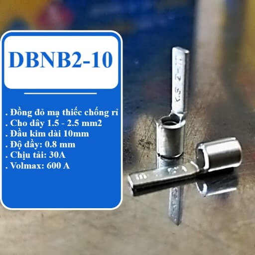 Đầu cos pin dẹp, đầu cốt kim dẹt bằng đồng bấm nối dây điện DBNB2-10