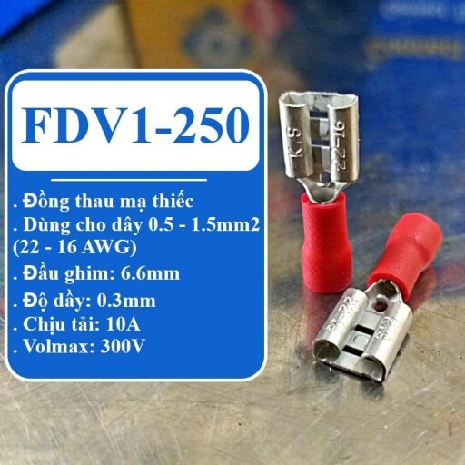 Đầu cos ghim dẹp đực cái capa KST thông số kỹ thuật đầu cái FDV1-250