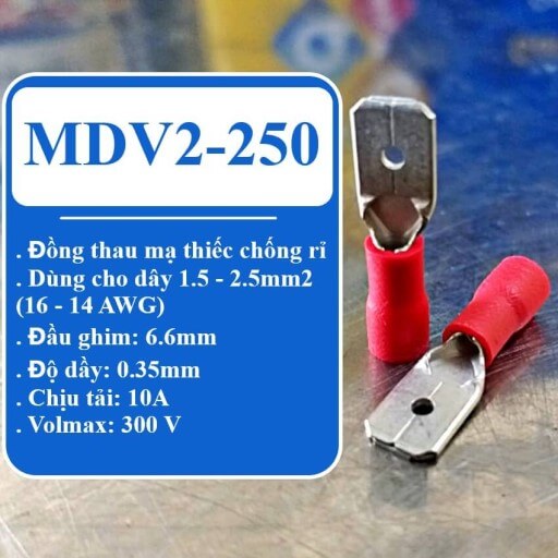 Đầu cos ghim dẹp đực cái capa KST thông số kỹ thuật đầu đực MDV1-250