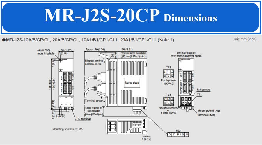 Servo Driver Amplifier Mitsubishi MR-J2S-20CP Dimensions