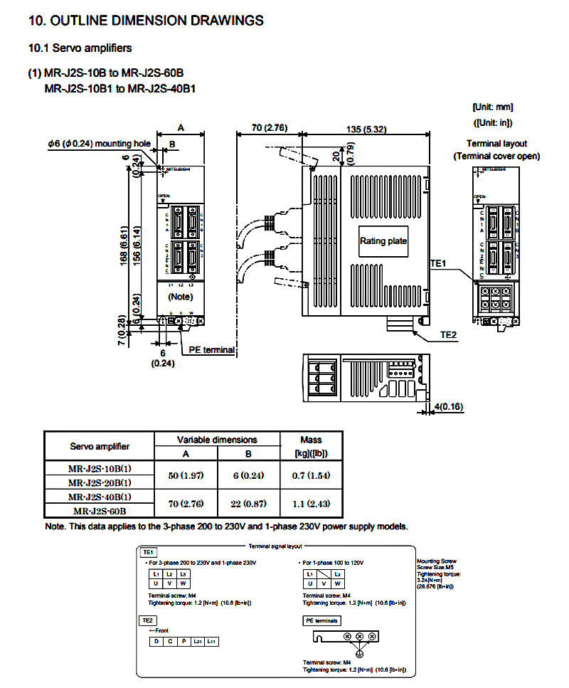 Servo driver amplifier MR-J2S-40B Mitsubishi bản vẽ kích thước