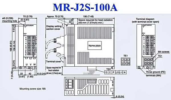 MR-J2S-100A Bộ điều khiển servo driver amplifier Mitsubishi kích thước