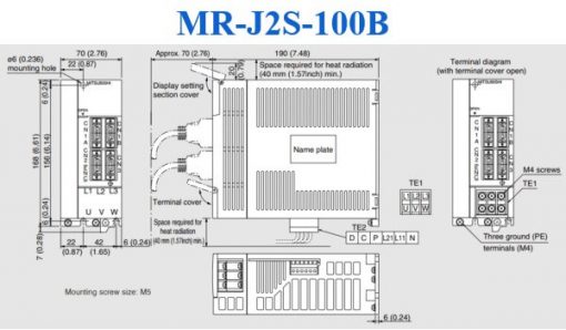 MR-J2S-100B bộ điều khiển servo driver amplifier Mitsubishi 1kw kích thước
