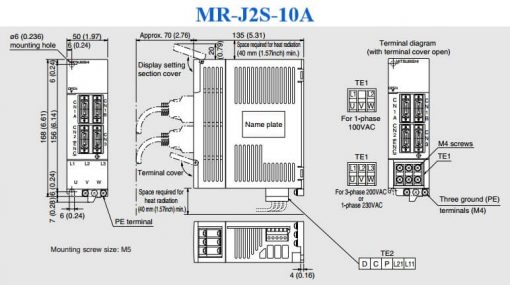 MR-J2S-10A Bộ điều khiển động cơ Servo Driver Amplifier Mitsubishi kích thước