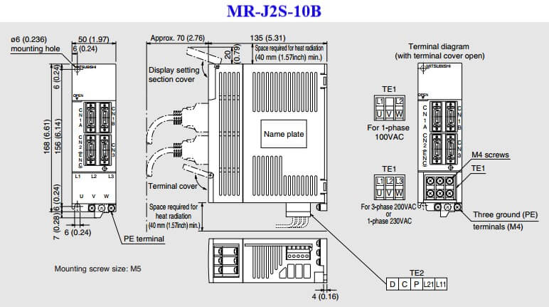 MR-J2S-10B Bộ điều khiển động cơ servo driver amplifier Mitsubishi kích thước