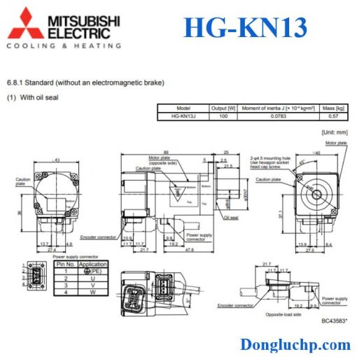 HG-KN13 servo motor Mitsubishi kích thước