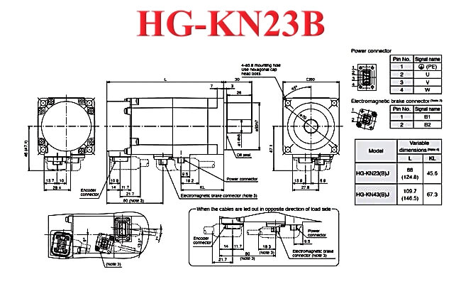 HG-KN23B động cơ servo Mitsubishi kích thước
