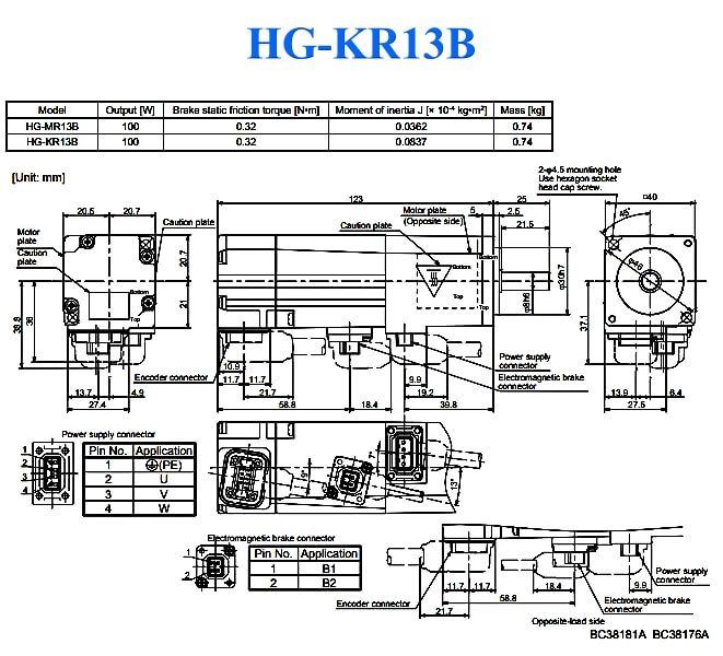 HG-KR13B servo motor Mitsubishi Dimension