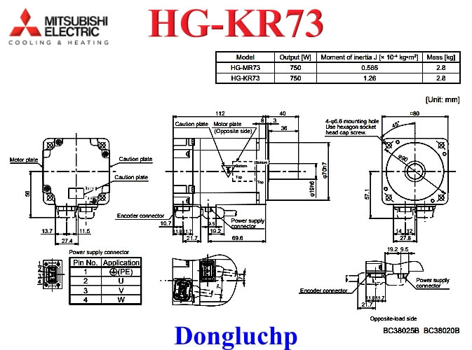 HG-KR73 AC servo motor mitsubishi dimension