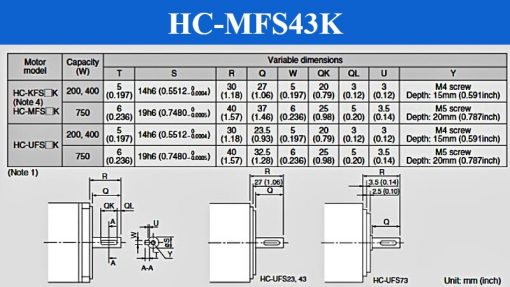 Servo Motor Mitsubishi HC-MFS43K dimension