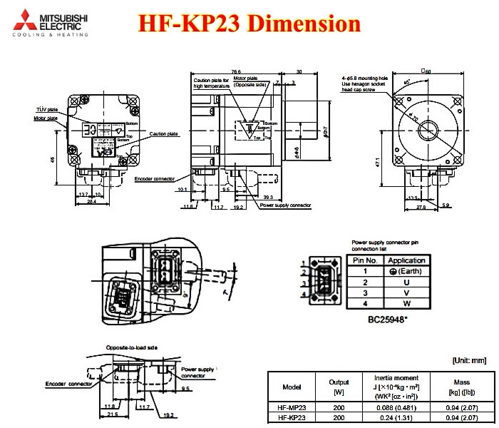 HF-KP23 AC Servo Motor Mitsubishi kích thước