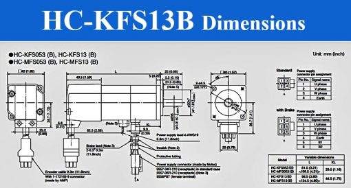 Servo Motor Mitsubishi HC-KFS13B Dimensions