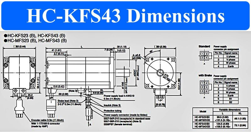 AC Servo Motor Mitsubishi HC-KFS43 dimensions