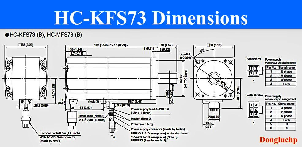 AC Servo Mitsubishi HC-KFS73 Dimensions