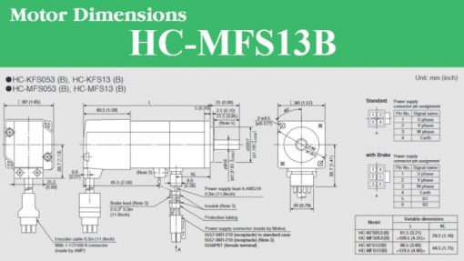 Servo Motor Mitsubishi HC-MFS13B Dimension