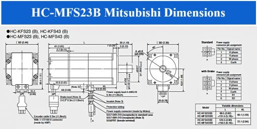 Servo Motor Mitsubishi HC-MFS23B dimensions