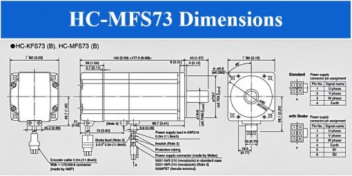 Servo Motor Mitsubishi HC-MFS73 Dimensions