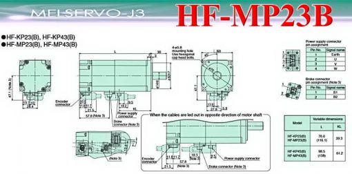 Động cơ AC Servo Motor Mitsubishi HF-MP23B Dimensions