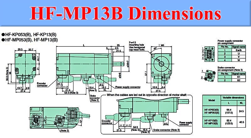 AC Servo Mitsubishi HF-MP13B Dimensions