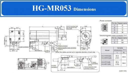 Servo Motor Mitsubishi HG-MR053 Dimensions