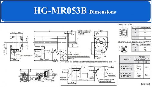 Servo Motor Mitsubishi HG-MR053B Dimensions