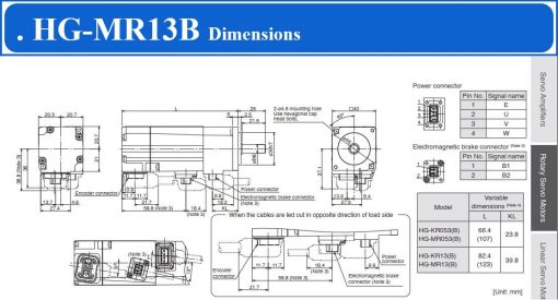Servo Motor Mitsubishi HG-MR13B dimensions