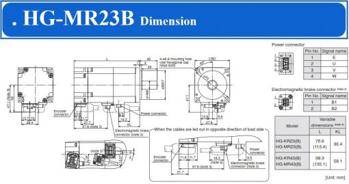 Servo Motor Mitsubishi HG-MR23B dimensions