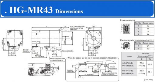 Servo Motor Mitsubishi HG-MR43 dimensions