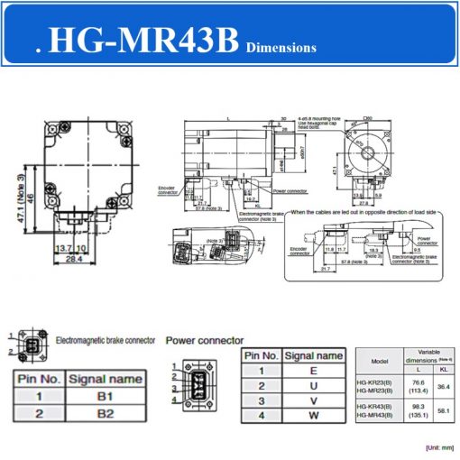 Động cơ Servo Motor HG-MR43B Dimensions