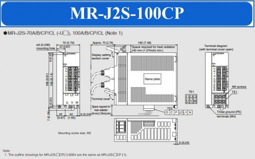 Bộ điều khiển Servo Driver Amplifier Mitsubishi MR-J2S-100CP kích thước